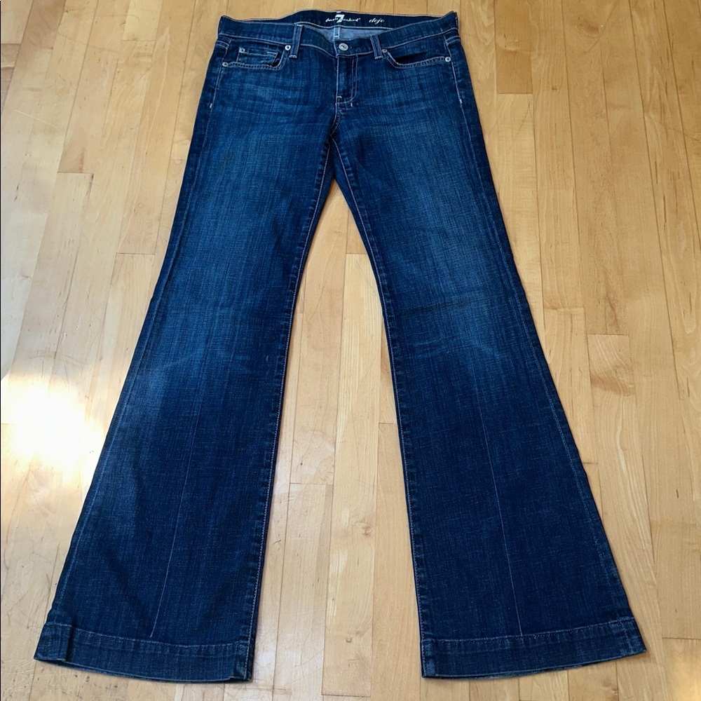Dojo 28 x 33 x 8 —-7 For All Mankind Women's Dark Blue Wide Leg Jeans - Picture 9 of 11